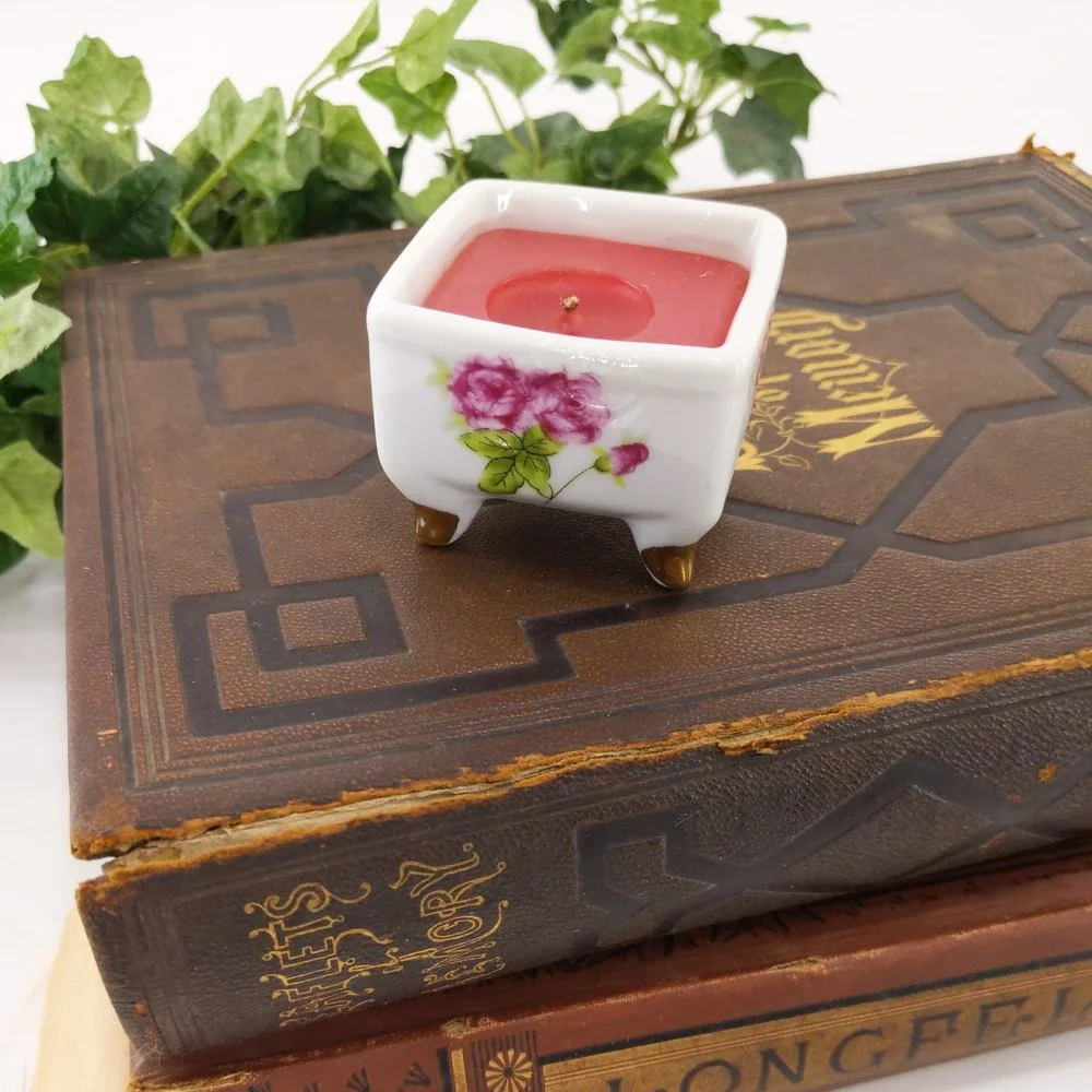 vtg Candle Holder‎ Roses Cottagecore Decor MCM Clawfoot Pink Rose Romantic Gift
